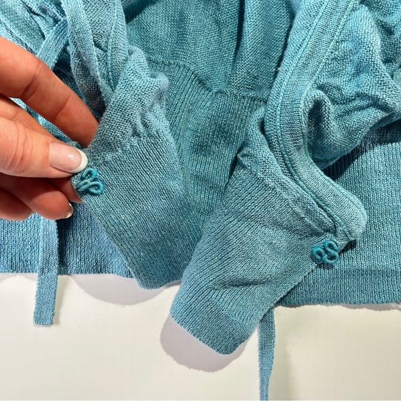 Lafayette 148 linen tie front ruffle trim lightweight cardigan cropped knit S - Picture 11 of 11